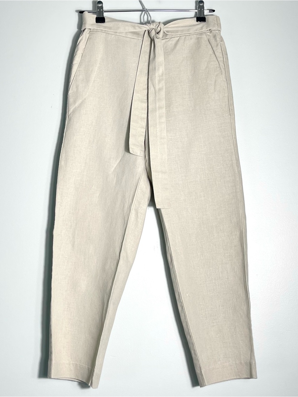 J. Crew Womens Tan Linen Cotton Ankle Pants Fabric Tie Belt Elastic Waist Size 0